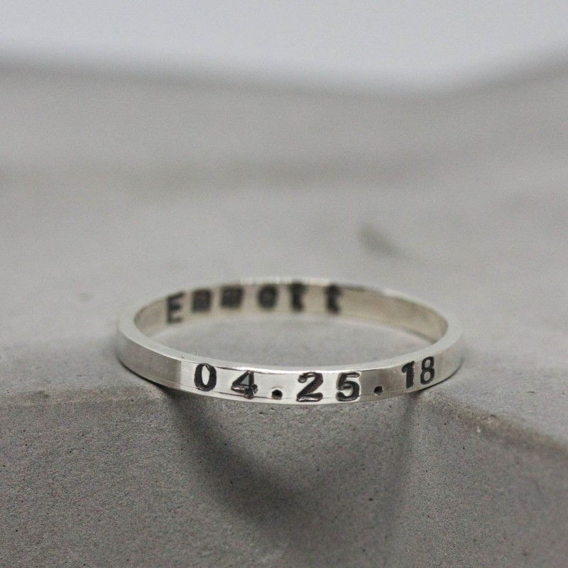 Silver band ring personalized inside and outside, 2mm, 3mm or 4mm wide band