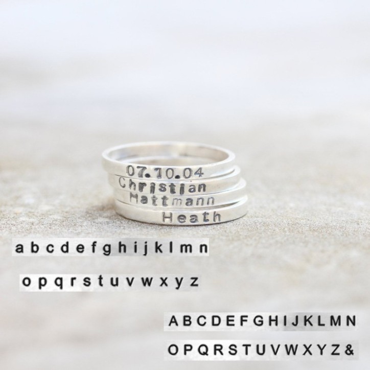 Silver band ring personalized inside and outside, 2mm, 3mm or 4mm wide band