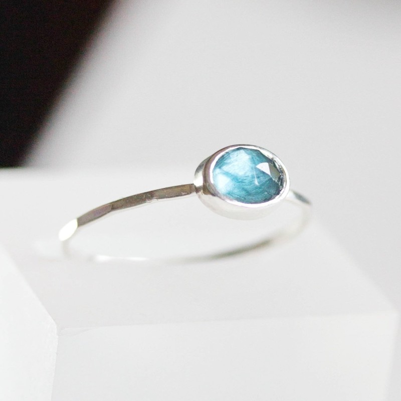 Oval London Blue Topaz ring - skinny stackable ring