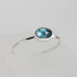 Oval London Blue Topaz ring - skinny stackable ring