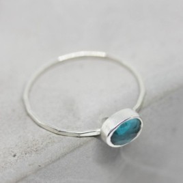 Oval London Blue Topaz ring - skinny stackable ring