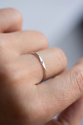 Initial ring with sideways hand stamping, stackable sterling silver ring