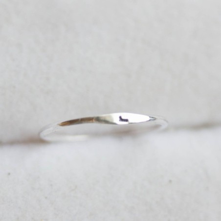 Initial ring with sideways hand stamping, stackable sterling silver ring