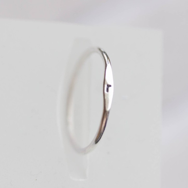 Initial ring with sideways hand stamping, stackable sterling silver ring