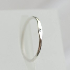 Initial ring with sideways hand stamping, stackable sterling silver ring