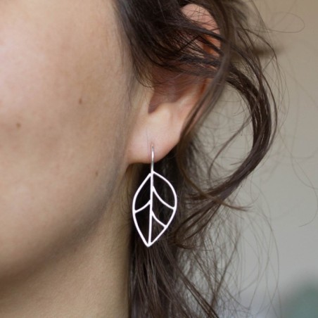Leaf earrings, primitive wire leaves, sterling silver or 9k gold