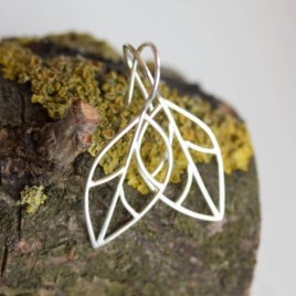 Leaf earrings, primitive wire leaves, sterling silver or 9k gold