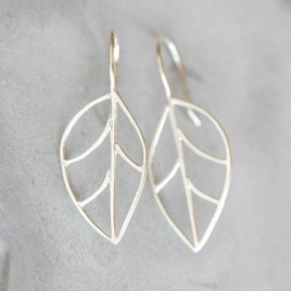 Leaf earrings, primitive wire leaves, sterling silver or 9k gold