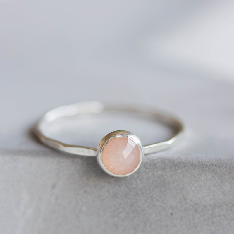 Peach moonstone ring - skinny stackable ring with Peach moonstone