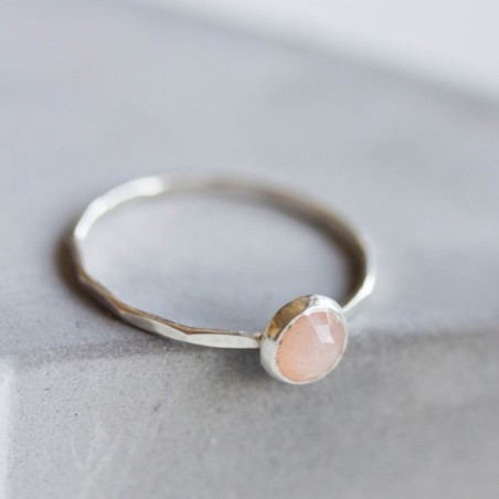 Peach moonstone ring - skinny stackable ring with Peach moonstone
