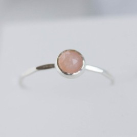 Peach moonstone ring - skinny stackable ring with Peach moonstone