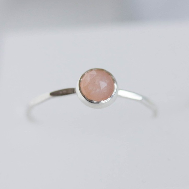 Peach moonstone ring - skinny stackable ring with Peach moonstone