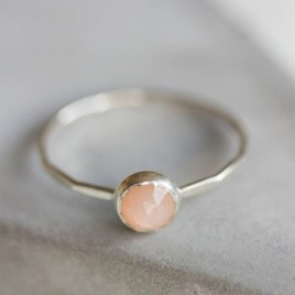 Peach moonstone ring - skinny stackable ring with Peach moonstone