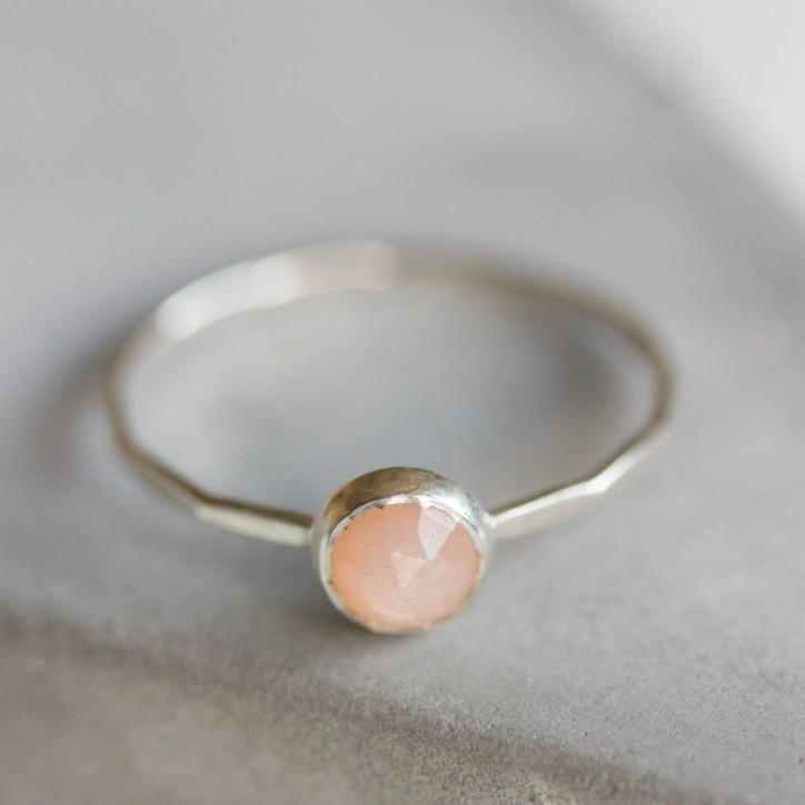 Peach moonstone ring - skinny stackable ring with Peach moonstone