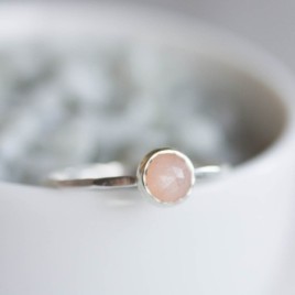 Peach moonstone ring - skinny stackable ring with Peach moonstone