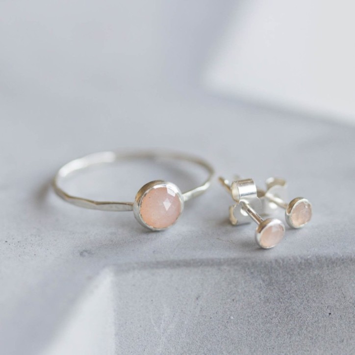 Peach moonstone ring - skinny stackable ring with Peach moonstone