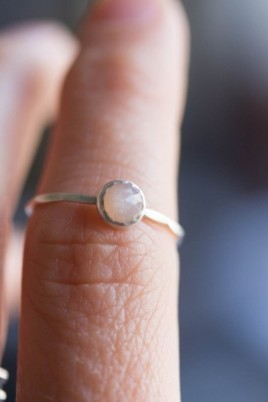 Peach moonstone ring - skinny stackable ring with Peach moonstone