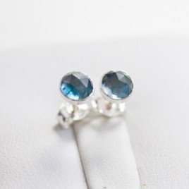 London Blue Topaz stud earrings, tiny studs in 925 silver or gold