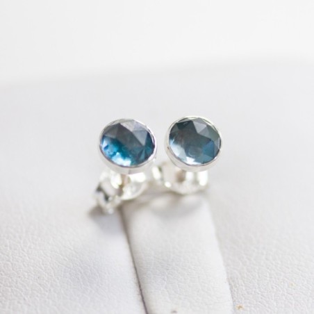 London Blue Topaz stud earrings, tiny studs in 925 silver or gold