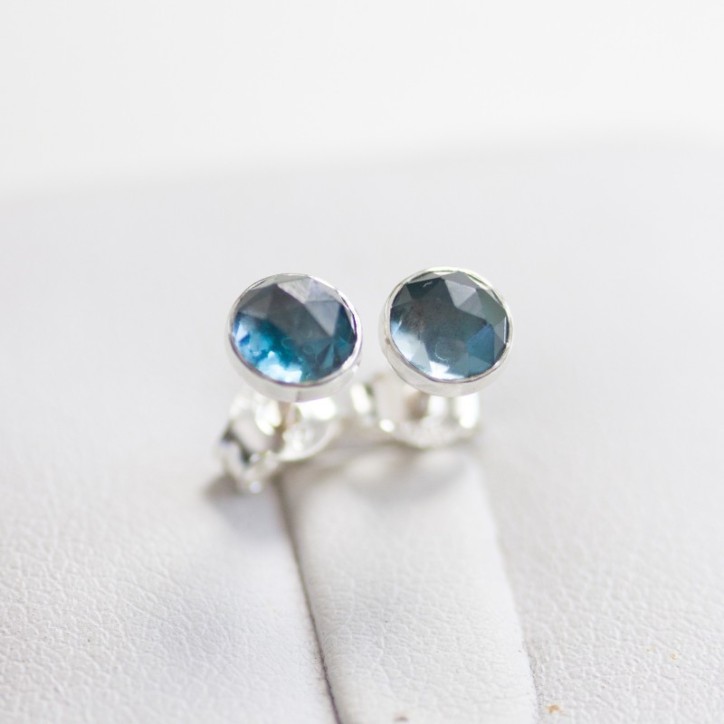 London Blue Topaz stud earrings, tiny studs in 925 silver or gold London Blue Topaz stud earrings, tiny studs in 925 silver or gold