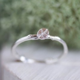Twig ring with a tiny leaf - fine silver branch ring, Nature inspired