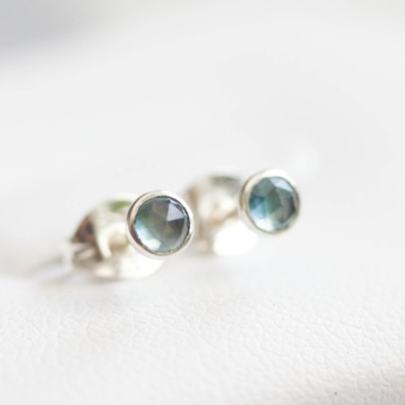 London Blue Topaz stud earrings, tiny studs in 925 silver or gold