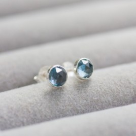 London Blue Topaz stud earrings, tiny studs in 925 silver or gold
