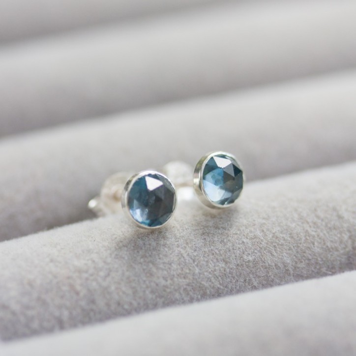 London Blue Topaz stud earrings, tiny studs in 925 silver or gold London Blue Topaz stud earrings, tiny studs in 925 silver or gold