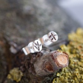 Tiny leaves - stud earrings, primitive leaf impression