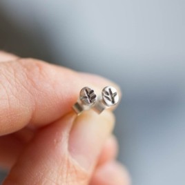 Tiny leaves - stud earrings, primitive leaf impression