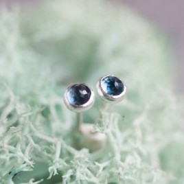 London Blue Topaz stud earrings, tiny studs in 925 silver or gold