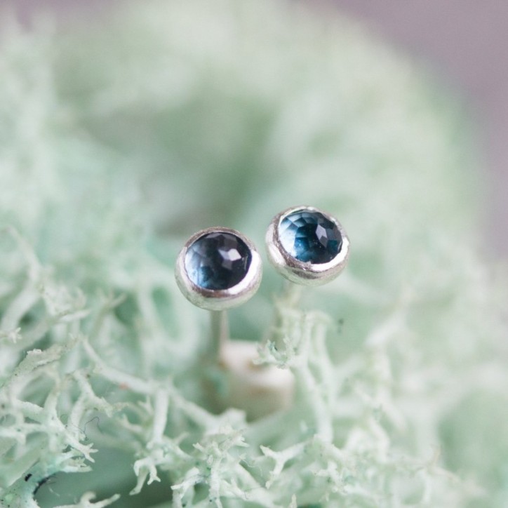 London Blue Topaz stud earrings, tiny studs in 925 silver or gold London Blue Topaz stud earrings, tiny studs in 925 silver or gold