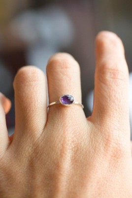 Oval Amethyst ring - skinny stackable ring