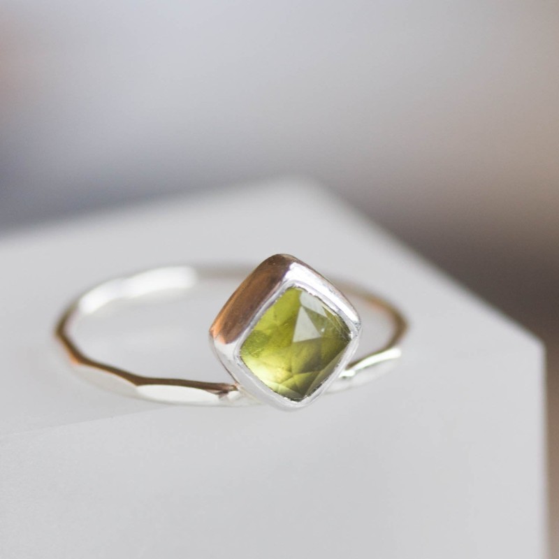 Peridot ring - stackable ring with square Peridot