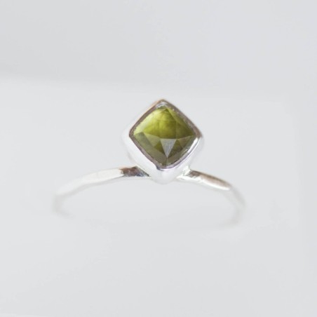 Peridot ring - stackable ring with square Peridot
