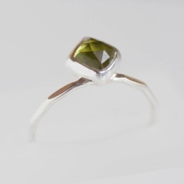 Peridot ring - stackable ring with square Peridot