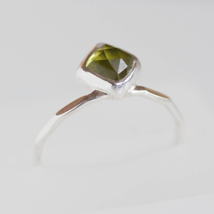 Peridot ring - stackable ring with square Peridot