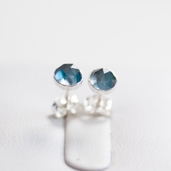 London Blue Topaz stud earrings, tiny studs in 925 silver or gold London Blue Topaz stud earrings, tiny studs in 925 silver or gold