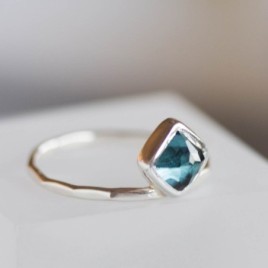 London blue Topaz ring - stackable ring with square London blue Topaz
