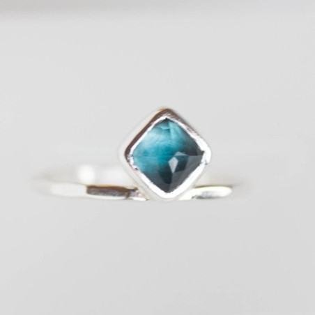 London blue Topaz ring - stackable ring with square London blue Topaz
