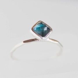 London blue Topaz ring - stackable ring with square London blue Topaz