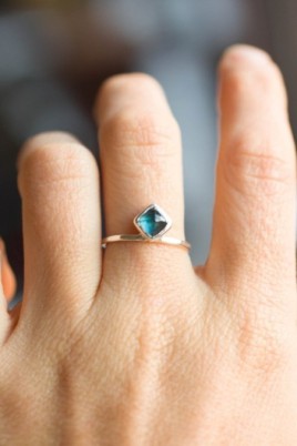 London blue Topaz ring - stackable ring with square London blue Topaz