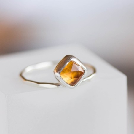 Citrine ring - stackable ring with square stone