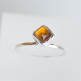 Citrine ring - stackable ring with square stone