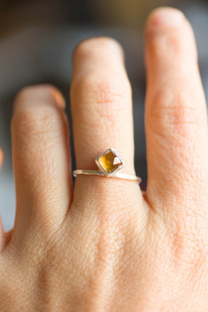 Citrine ring - stackable ring with square stone Citrine ring - stackable ring with square stone