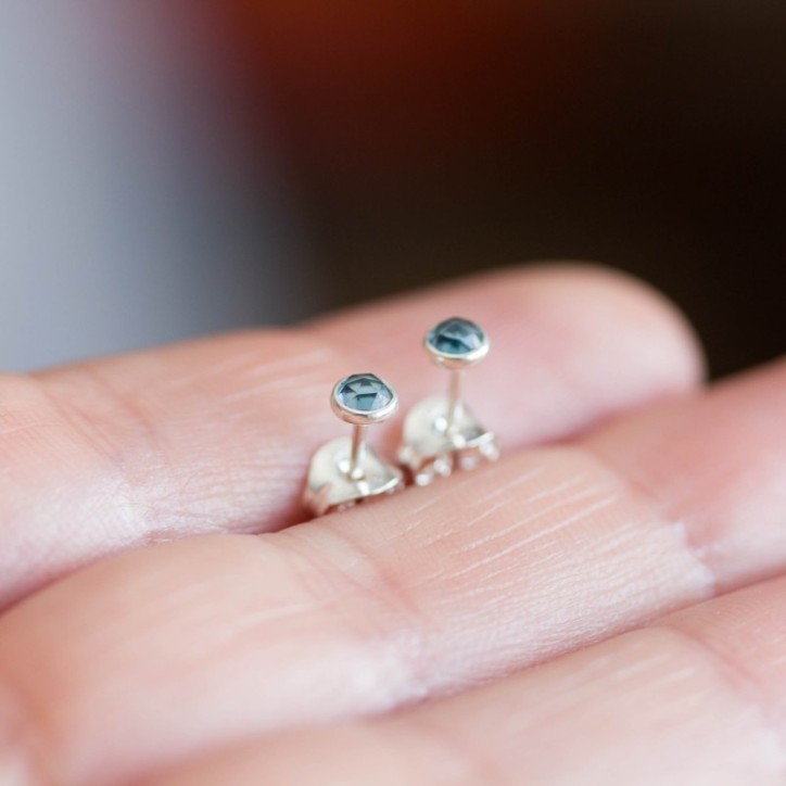 London Blue Topaz stud earrings, tiny studs in 925 silver or gold London Blue Topaz stud earrings, tiny studs in 925 silver or gold
