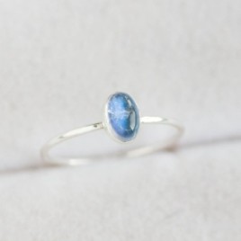 Oval Rainbow Moonstone ring - skinny stackable ring