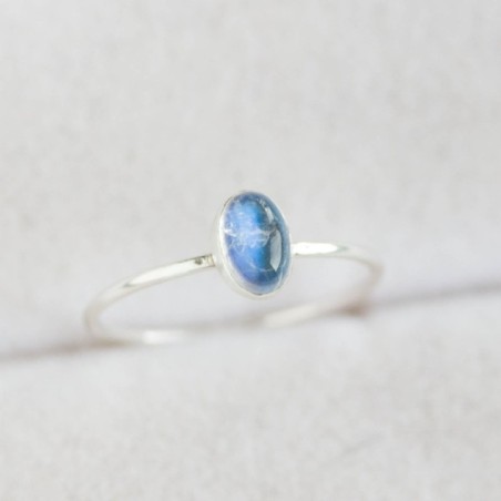 Oval Rainbow Moonstone ring - skinny stackable ring