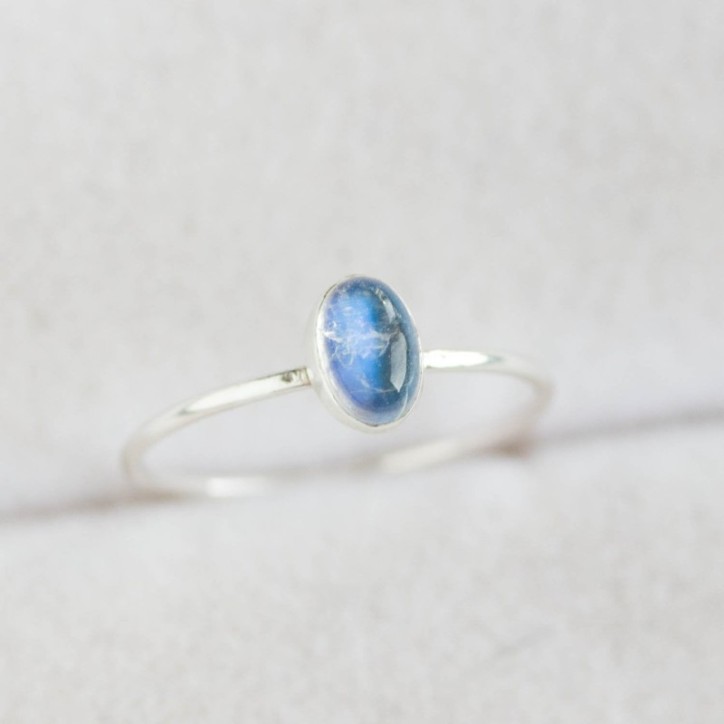 Oval Rainbow Moonstone ring - skinny stackable ring Oval Rainbow Moonstone ring - skinny stackable ring