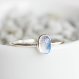 Oval Rainbow Moonstone ring - skinny stackable ring